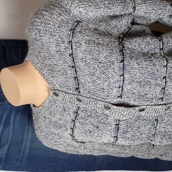 St. Michael Blue Gray Cardigan ~ Silver Buttons ~Puffy Sleeves ~ Made in the UK - Picture 9 of 15